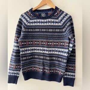 American Eagle Men’s Fair Isle‎ Blue Pattern Sweater Rabbit Hair Cotton Blend